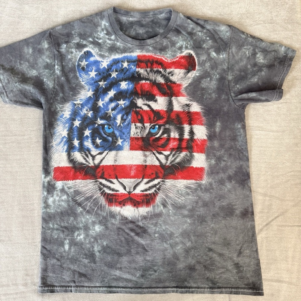 Liquid Blue Tiger American Flag Tie Dye T Shirt Large USA Graphic 2015 Adult Tee